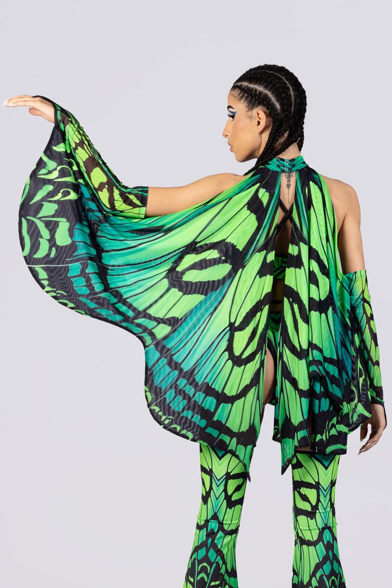 Green Fairy Wings Accessories, Rave Gear, Butterfly Wings, Matching Set, Fairy Rave Outfit, Festival Clothing