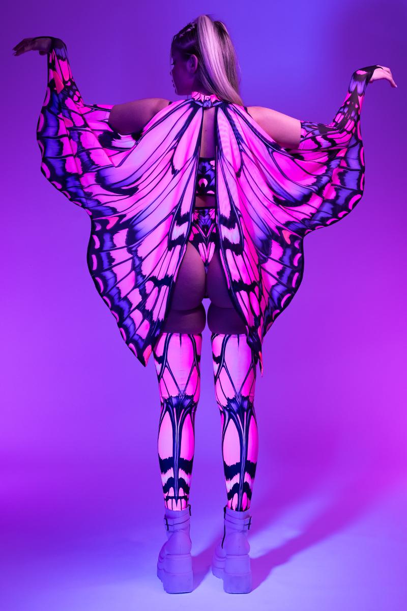 Pink Butterfly Wings Cosplay, Fairy Wings for Adults, Rave Accessories, Matching Set, Fairy Rave Outfit