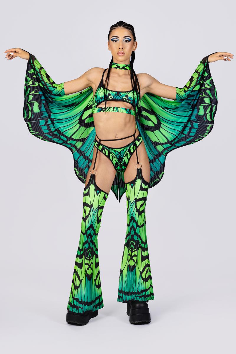 Green Fairy Wings Accessories, Rave Gear, Butterfly Wings, Matching Set, Fairy Rave Outfit, Festival Clothing