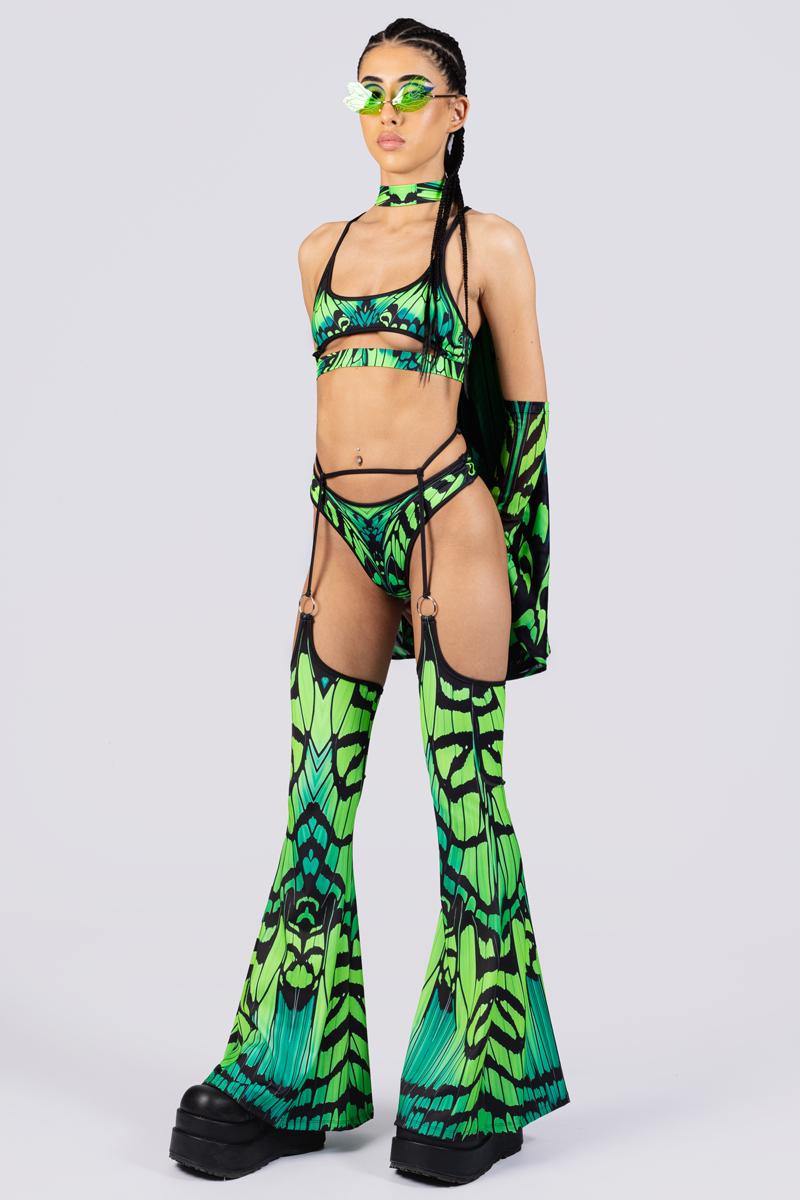 Green Fairy Wings Accessories, Rave Gear, Butterfly Wings, Matching Set, Fairy Rave Outfit, Festival Clothing