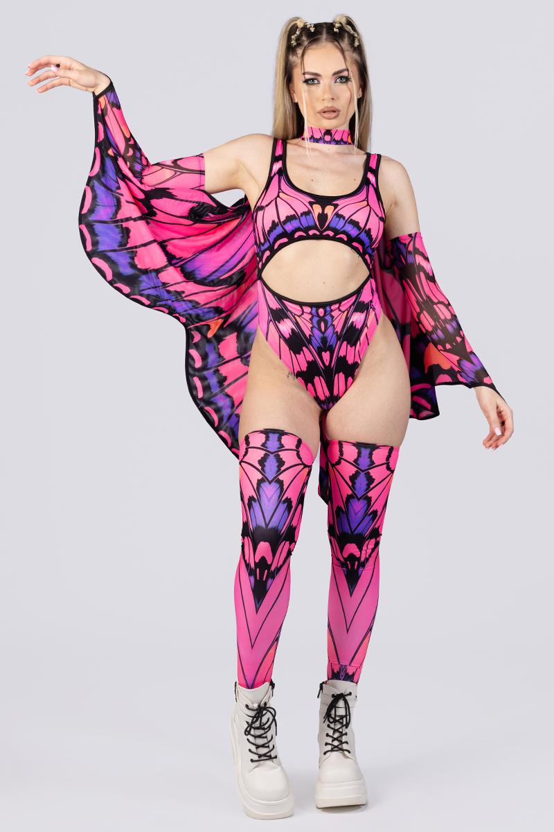Pink Butterfly Wings Cosplay, Fairy Wings for Adults, Rave Accessories, Matching Set, Fairy Rave Outfit