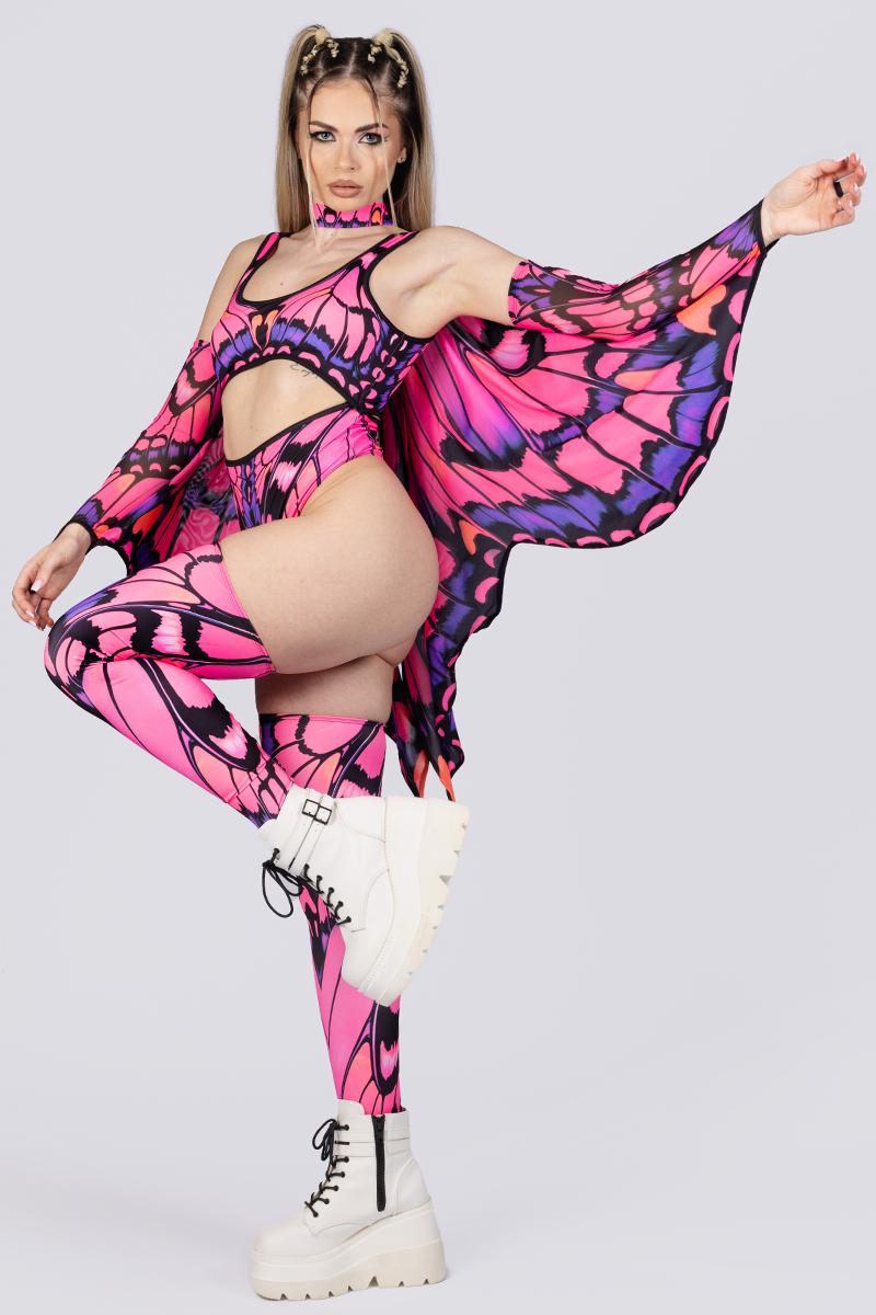 Pink Butterfly Wings Cosplay, Fairy Wings for Adults, Rave Accessories, Matching Set, Fairy Rave Outfit