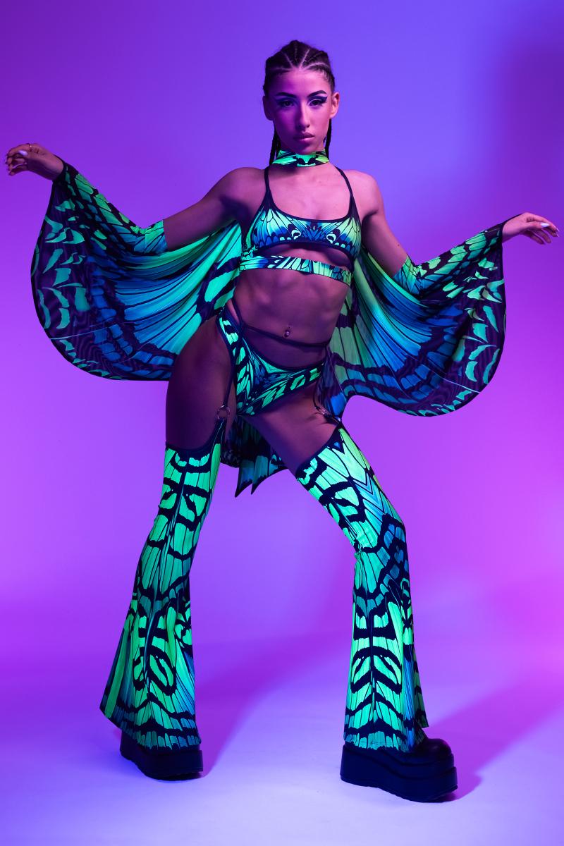 Green Fairy Wings Accessories, Rave Gear, Butterfly Wings, Matching Set, Fairy Rave Outfit, Festival Clothing