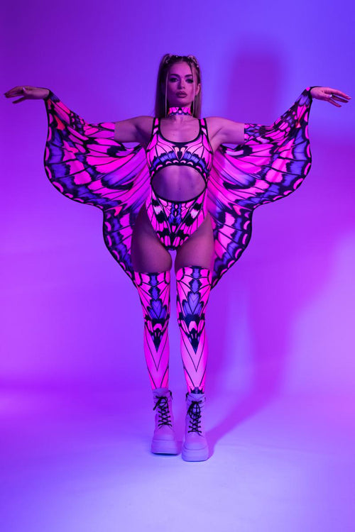 Pink Butterfly Wings Cosplay, Fairy Wings for Adults, Rave Accessories, Matching Set, Fairy Rave Outfit