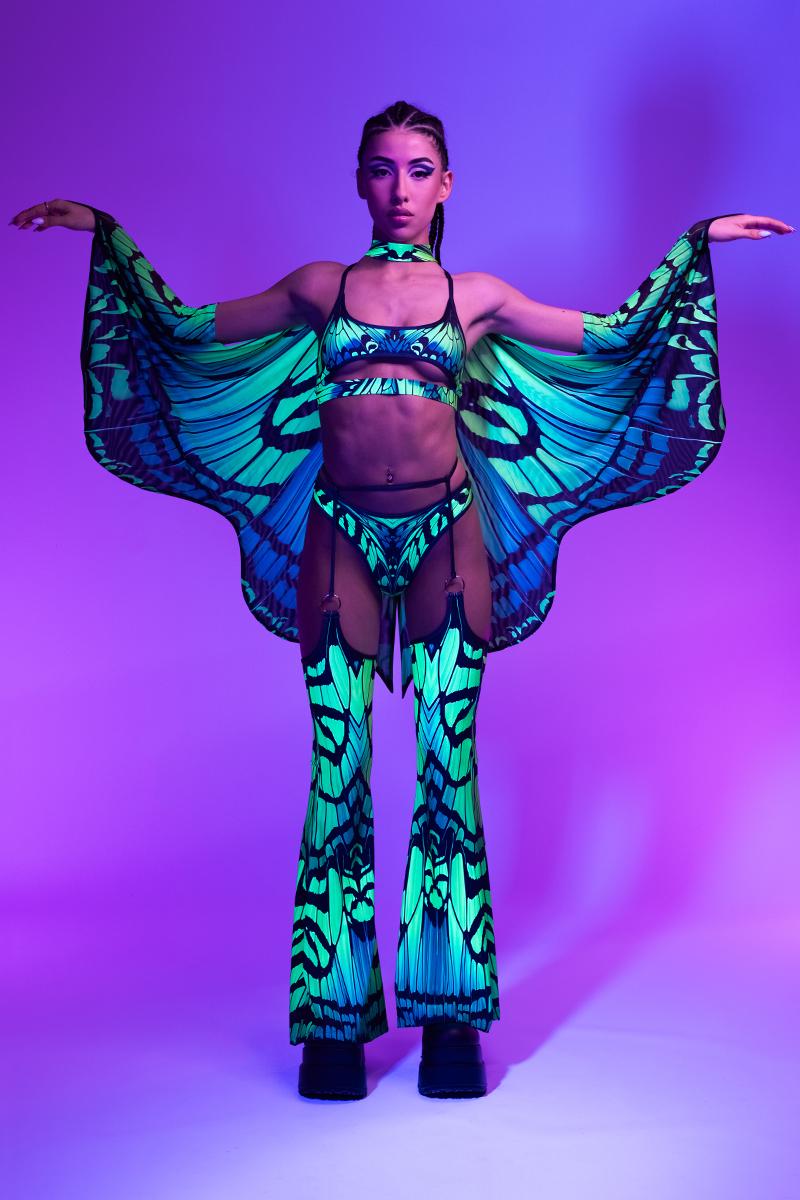 Green Fairy Wings Accessories, Rave Gear, Butterfly Wings, Matching Set, Fairy Rave Outfit, Festival Clothing