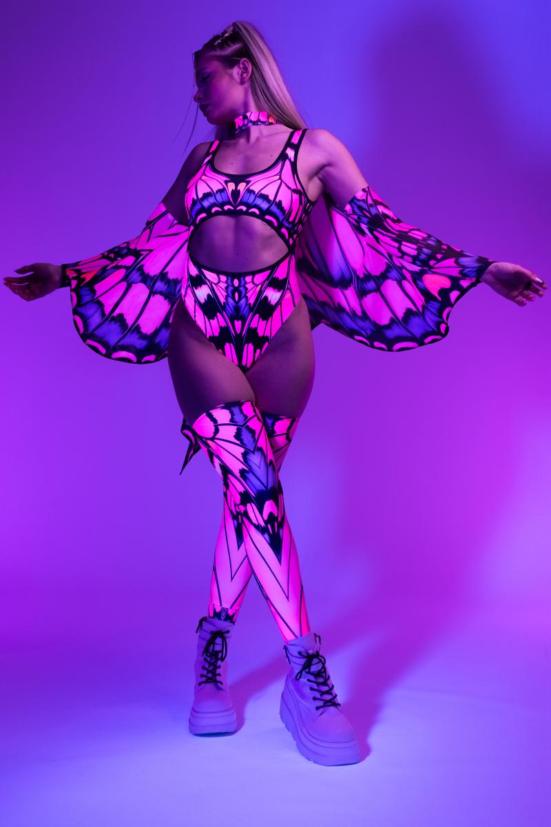 Pink Butterfly Wings Cosplay, Fairy Wings for Adults, Rave Accessories, Matching Set, Fairy Rave Outfit